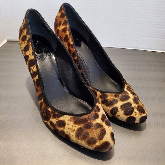 Brian Atwood Calf Hair Bejo Wedge Leopard Print Heels Size 6.5 - Picture 2 of 10